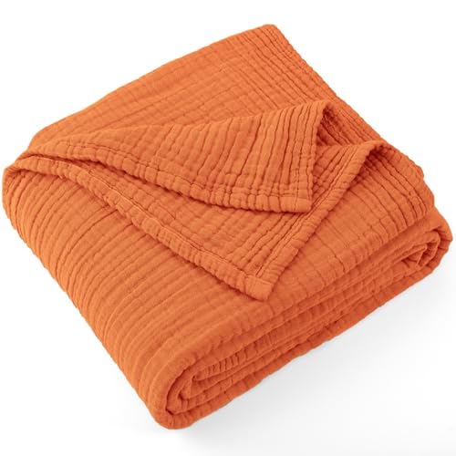 Carriediosa 100% Cotton Muslin Throw Blanket 50 x 70 Summer Gauze for Adult - color: Orange, size: Throw XL