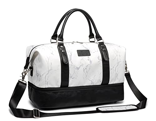 Kinmac Travel Duffel Bag For Women,Sports Gym Yoga Duffel Bag Weekender Overnight Totes Bag (White Marble) - color: White Marble