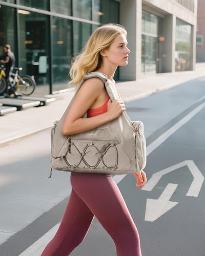 BAGSMART Gym Bag for Women, Lightweight Duffel with Shoe Compartment, Tote Bag with Wet Pocket for Yoga Travel, Camel - color: Camel, style: Casual Tote