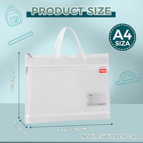 Pendancy Mesh Zipper Pouch, Fits A4 Paper, File Bag with Handle, White | 11 x 13.8 in Semi-Transparent Nylon File Organizer with 2 Zippered Compartments, Foldable Design for Documents and Travel - color: Translucent White, style: DIY Label Type A4 Size(11