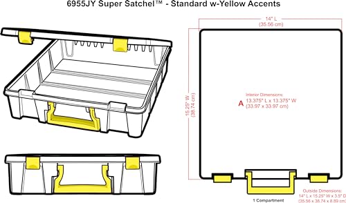 ArtBin Super Satchel 1-Compartment Craft Storage Box, Yellow Latches | One Open Compartment, 15.2 x 8 x 6.2 Inches, Secure Latches, Stackable, Clear Durable Polypropylene - color: Yellow