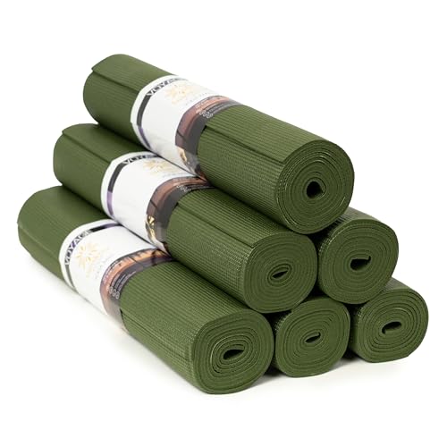 Voyage 5mm Studio Yoga Mats, 6 Pack, 72x24in | Extra Long, Anti-Tear Exercise Mats for Workout, Stretching, Fitness - Non Slip Gym Mats for Home, Schools and Studios - color: Olive Green