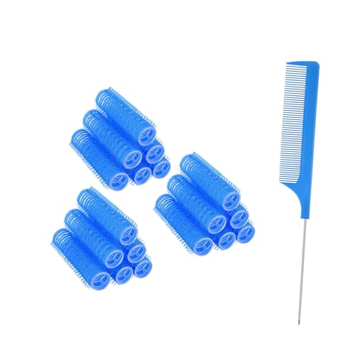 ZMD 18Pcs Self Grip Small Hair Rollers Curlers, Plastic Hair Rollers Heatless Salon Hairdressing Curlers DIY Curly Hair Accessories for Women Girls Short Thin Fine Hair (0.8 x 2.4 Inch) - color: Dark Blue