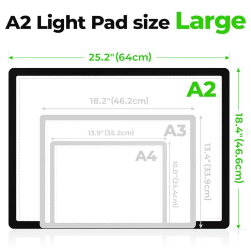 Buspher Magnetic A2 Light Board,25.2"x18.4" Large Light pad with US Adapter | Adjustable High Brightness diamond art light board,3 color light table,Side physical buttons,light board for diamond painting - size: A2