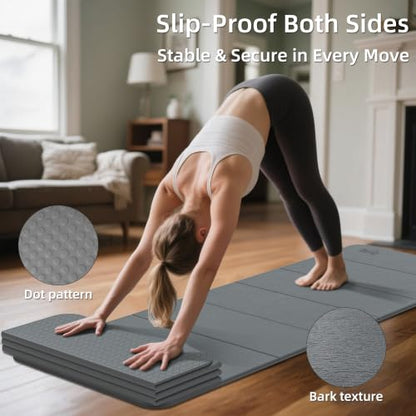 WEILA 1/2 Inch 70"x24" Foldable TPE Yoga Mat, Thick Non Slip Pilates Mat - color: Metallic
