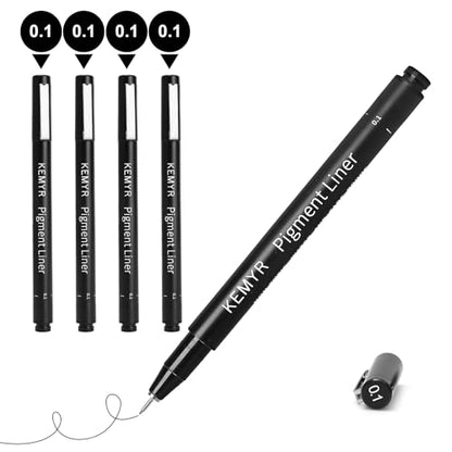KEMYR 4 Pack 0.1 mm Fine Tip Black Fineliner Pens, Waterproof Pigment Ink | AP Certified Micro Drawing Pens With Archival Ink for Illustration, Journaling,Drawing,Sketching,Manga,Artists And Beginners - color: Black Micro Pens 4 PCS,0.1mm, style: 4 PCS,0.
