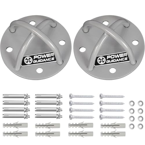 POWER GUIDANCE Wall and Ceiling Mount Bracket for Suspension Straps, Gymnastic Rings, Yoga Swings & Hammock Resistance Band Battle Rope - color: Sliver (set of 2)