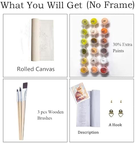 ZRIZQ Paint by Numbers Kit for Adults Beginner Animal,Cat,16x20 | Full set with wooden brushes,rolled canvas,rich paints.Calming activity.Beginner friendly.Just open and paint. - color: 16"X20"Rolled Canvas(Frameless)-Cute Cat