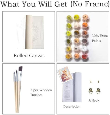 ZRIZQ Paint by Numbers Kit for Adults Beginner Animal,Cat,16x20 | Full set with wooden brushes,rolled canvas,rich paints.Calming activity.Beginner friendly.Just open and paint. - color: 16"X20"Rolled Canvas(Frameless)-Cute Cat