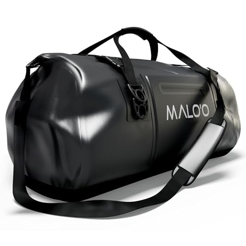 Malo’o Waterproof Dry Duffel, Heavy-Duty Roll Top Waterproof Gear Bag with Shoulder Strap & Molle Loops, Marine Duffel for Kayaking, Boating, Camping, Beach & Travel, Black, 100L - color: Black, size: 100L