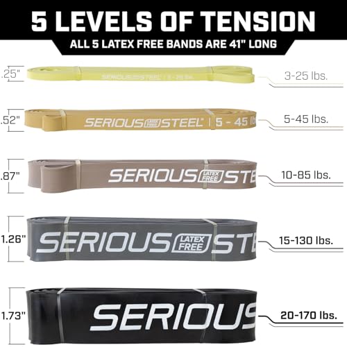 Serious Steel Fitness Non Latex (Latex Free Resistance Bands) Resistance Bands Exercise Bands | Use for Pull-Ups, At Home Workouts, Strength Training and Resistance Training(41" Sets) - color: #0 Light Beige (3-35 lbs)