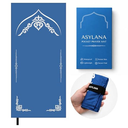 Portable Islamic Pocket Prayer Mat, Waterproof & Lightweight Thin Travel Sajjadah, Foldable Compact Small Muslim Praying Rug with Elastic Band, Essential Salah Gift Accessory - color: Royal Blue