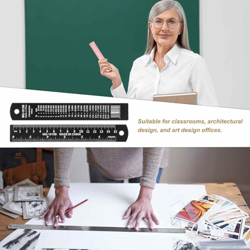 HARFINGTON 2pcs Metal Straight Ruler 15cm Metric SAE Aluminum Alloy Measuring Rulers Scale Tool with Hole for Measure Study Reading Classroom Office, Black - size: 15cm