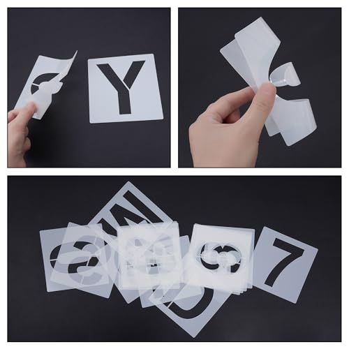 4 Inch Letter Stencils 36Pcs Alphabet Numbers Reusable Plastic Stencils for Painting on Wood Wall Canvas DIY Art Projects