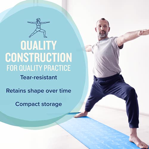 NewMe Fitness Yoga Mat for Women and Men - Large, 5mm Thick, 68 Inch Long, Non Slip Exercise Mats w/ 70 Printed Yoga Poses for Pilates, Workout and Stretching - Home and Gym Essentials - color: Blue