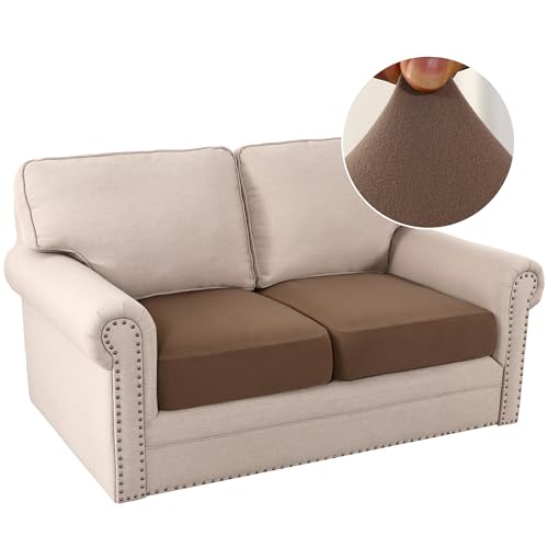 H.VERSAILTEX Fleece Couch Cushion Covers Stretch Loveseat Covers for 2 Cushion Couch Comfortable and Durable Fabric (2 Piece Loveseat Cushion Cover, Camel) - color: Camel, size: 2 Cushion Loveseat