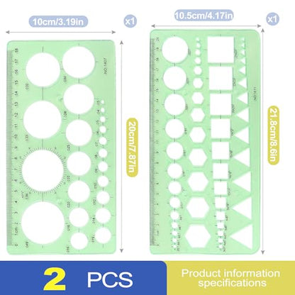 2-Pack Precision Drawing Stencils Set Geometric Circle Template Geometry Template Circle Ruler - Geometric Circle Templates for Drafting, Architecture & Design Projects