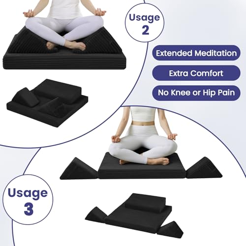 Meditation Cushion, Meditation Mat with Knee Support, Black - color: Black, size: 24X24X2 Inch