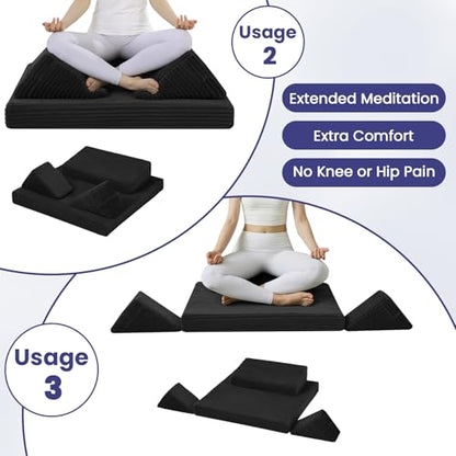 Meditation Cushion, Meditation Mat with Knee Support, Black - color: Black, size: 24X24X2 Inch