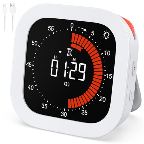 KeeKit Digital Visual Timer, Rechargeable Countdown Timer with Adjustable Volume & Brightness, Magnetic Back for Kitchen, Gym, Study - Kids Timer for Cooking, Homework, Classroom, Workouts