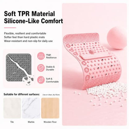 Soft TPR Extra Large Acupressure Foot Massage Mat With Removable Ball | 12 Magnets, Silicone-Like TPR, 24.4" x 15.7" Roll-Up Under Desk Foot Massager For Plantar Fasciitis And Foot Pain Relief - color: Pink