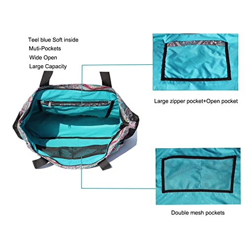 ESVAN Yoga Mat Bag Yoga Tote Carrier Shoulder Bag Carryall Tote for Office,Yoga,Pilates,Travel,Beach and Gym - color: E Bohemian Teal