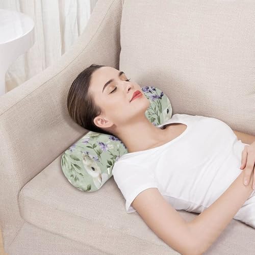 Bolster Pillow Neck Pillow Round Soft Health Memory Foam Pillows Long Cylindrical Body Pillow with Removable Cover Cute Back Yoga Bunny Lavender Flowers Green 17" x 5.5" - color: Bunny Lavender Flowers Green