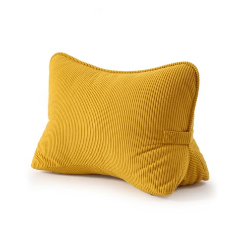 Pat. Pend. Corduroy Reading Back Pillow with Lumbar Support, Triangle Backrest Cushion for Bed Sitting & Relaxing, Support Pillow for Sofa or Headboard, Bright Yellow - color: Bright Yellow