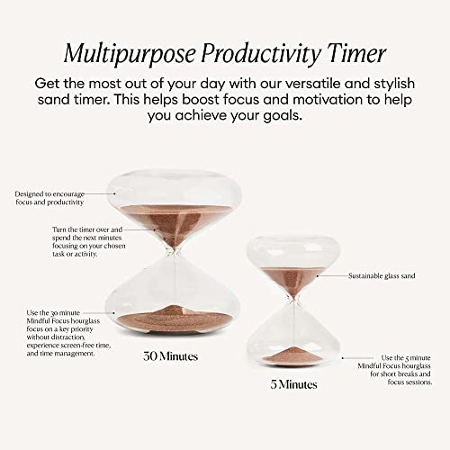 Intelligent Change Mindful Focus 5-Minute Hourglass Sand Timer, Desk Timer for Productivity and Time Management, Minimalist Hourglass Timer, Decorative Gifts, 3.3 (L) x 2.9 (W) inches - size: 5 Minutes