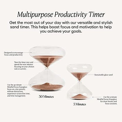 Intelligent Change Mindful Focus 5-Minute Hourglass Sand Timer, Desk Timer for Productivity and Time Management, Minimalist Hourglass Timer, Decorative Gifts, 3.3 (L) x 2.9 (W) inches - size: 5 Minutes