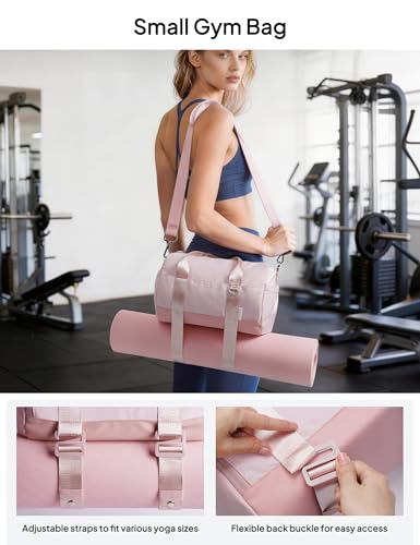 TOPEAST Small Gym Bag for Women Mini Sports Yoga Bag with Yoga Mat Holder | Small Pink Gym Bag Overnight Weekender Duffle Handbag for Travel Dance Workout - color: Pink