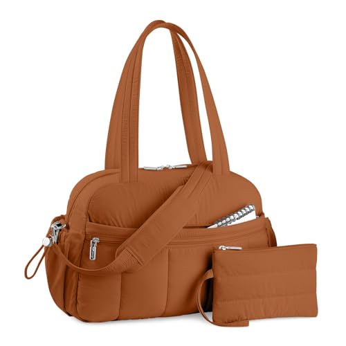 TOPDesign Travel Duffel Bag for Women, Puffer Gym Bag Sports Tote with Wet Pocket, Carry On Weekender with Luggage Sleeve (Brown) - color: Brown