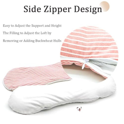 Buckwheat Pillow Cervical Neck Pillow, Buckwheat Hulls Filling Cooling Lumbar Support Pillow, Adjustable Firmness Ergonomic Design with Washable Cover, Red 19"X7" - color: Red