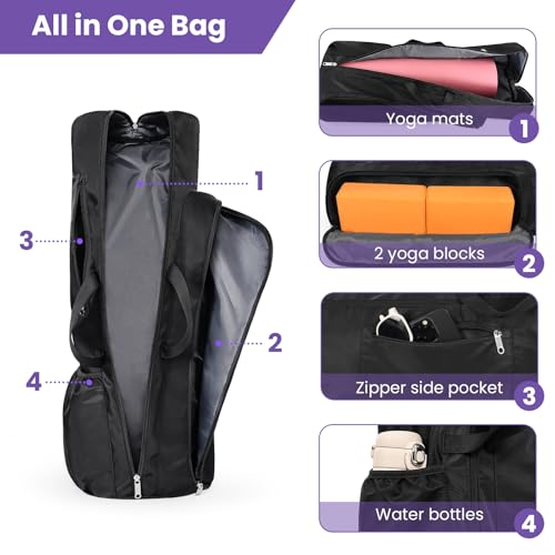 Yoga Mat Bag Backpack for Women and Men with Multi-Pockets for Mats Blocks and Accessories, Waterproof Yoga Mat Carrier Holder for Workouts, Gym, Pilates