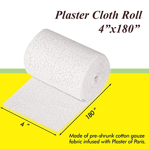 4 Pack 4'' x180'' Plaster Cloth Gauze Bandages Rolls, 500gsm Plaster Strip | for Craft Projects, Mask Making, Belly Casts, Body Molds - size: 4 Inch x 180 Inch(4 Pack)