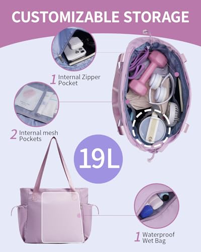 sportsnew Yoga Mat Bag Waterproof Tote Gym Bag Mat Carrier W/Wet Pocket | hook-and-loop mat holder 5s quick access, 40oz handled bottle pocket, wet bag, lightweight waterproof, drawstring pockets,19L - color: Lavender