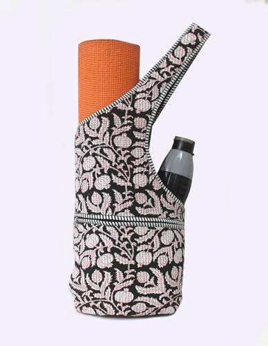 INDIAN CRAFT CASTLE Yoga Mat Bag | Tote Mat Bag | Sling Yoga Tote w/Large Side Pocket & Zipper Pocket | Yoga Mat Carrier Fits Most Size Mats - color: Black & Pink