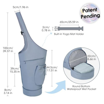 sportsnew Yoga Mat Bag, Large Opening Long Tote Yoga Mat Carrier Holder Bag with Waterproof Wet Pocket and Drawstring Water Bottle Pocket, Adjustable Shoulder Strap Storage Bag, patent pending - color: Blue