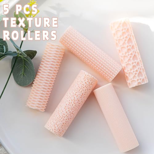 TAINSKY 5 pcs Polymer Clay Texture Roller, Pottery Stamps for Polymer Clay Earrings Jewelry, Embossing Pottery Texture Rollers for Jewelry Making（Mix） - color: Style B Set