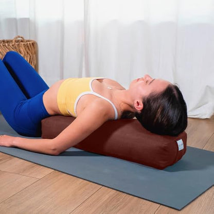Pranayama Yoga Bolster Meditation Pillow - color: Brown, size: Rectangular 26" x 8" x 5"