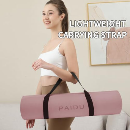 PAIDU POE Yoga Mat （10mm）Extra Thick Fitness Mat 72"x24" with Carry Strap | Non-slip, tear-resistant and suitable for all ages, perfect for yoga, Pilates, home gym and full-body workouts. - color: Deep Pink+Grey