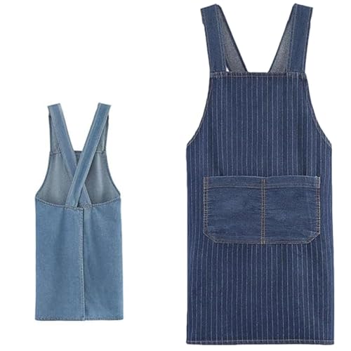 Adult Cross Back Apron, Stain Resistant Cotton Apron with Pockets ﻿ | Denim Cross Back Aprons, Cotton Apron Suitable for Gardens and Kitchens, with Pockets for Easy Carrying of Tools - color: D