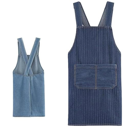 Adult Cross Back Apron, Stain Resistant Cotton Apron with Pockets ﻿ | Denim Cross Back Aprons, Cotton Apron Suitable for Gardens and Kitchens, with Pockets for Easy Carrying of Tools - color: D
