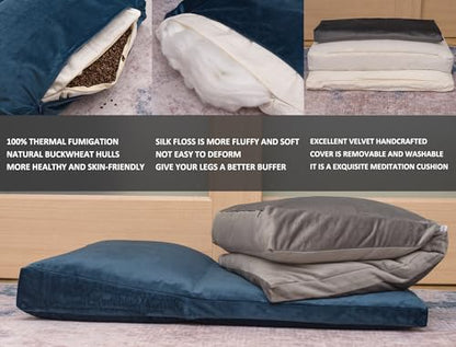 Meditation Cushion,Velvet Meditation Pillow and Zabuton 2-in-1 Portable Design(50 * 70CM). (Blue, Service H：9cm) - color: Blue