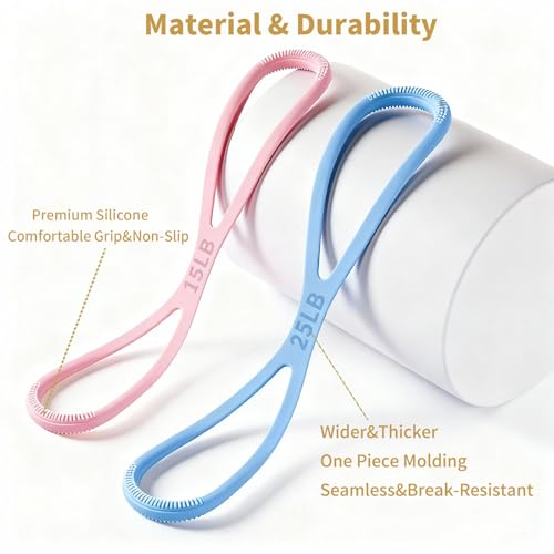 Figure 8 Resistance Bands for Home Workout, Exercise Straps with Handles for Yoga Pilates Stretching & Therapy, 15/25LB Pull Up Assist Arm Leg Wrist Hip Strength, Equipment for Women Men