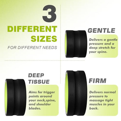 Back Roller Wheel - 3 Pack Yoga Foam Roller for Physical Therapy & Back Stretcher, Deep Tissue Massage for Pain Relief & Stretching | Green. - color: Green and Black