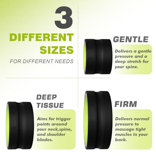 Back Roller Wheel - 3 Pack Yoga Foam Roller for Physical Therapy & Back Stretcher, Deep Tissue Massage for Pain Relief & Stretching | Green. - color: Green and Black