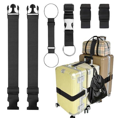 6PCS Luggage Straps for Suitcases, Adjustable Elastic Bungee Strap, Connect Up to 3 Suitcases, Luggage Connector Strap for Extra Bags, Travel Essentials for Carry-On and Backpacks - color: 6PCS Combo Pack Black