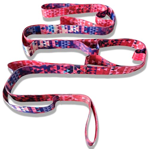 Aozora Yoga Strap Stretching Strap with Loops, Stretch Straps for Physical Therapy, 10 Loops Non-Elastic Exercise Strap for Pilates, Dance and Gymnastics - color: Colorful triangle, size: 1.5"W