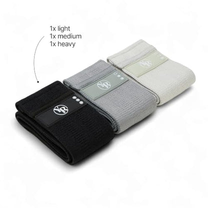Fabric Booty Bands Set, 3 Resistance Levels for Pilates - color: Black/Grey